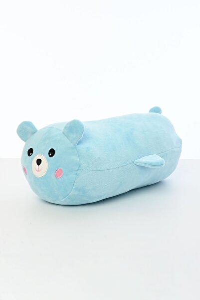 Pufu Toys Ayıcık Figürlü Peluş Oyuncak Yastık Yumuşak Ve Sevimli 40 Cm Rulo Mavi Peluş Oyuncak