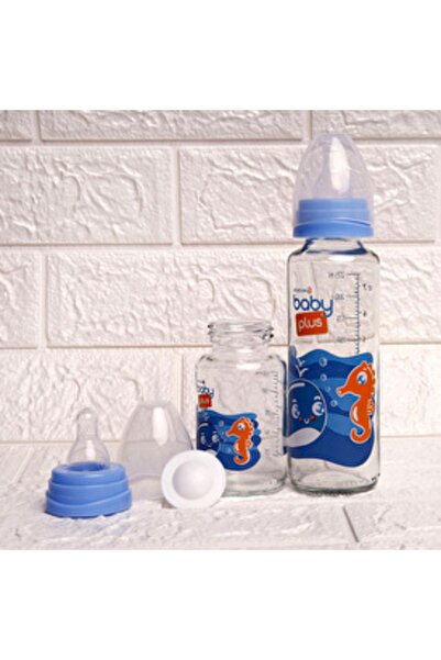 Dalin Ikili Cam Biberon Seti Mavi