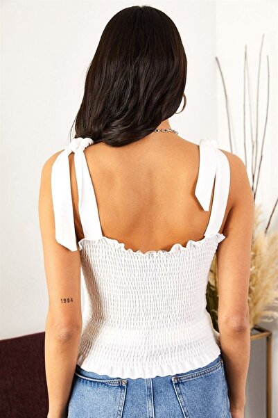 TRQOM White Crop Γυναικεία Μπλούζα - Λουράκι