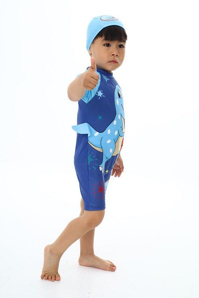 mikam Boy's short-sleeved jumpsuit zippered bonnet swimsuit
