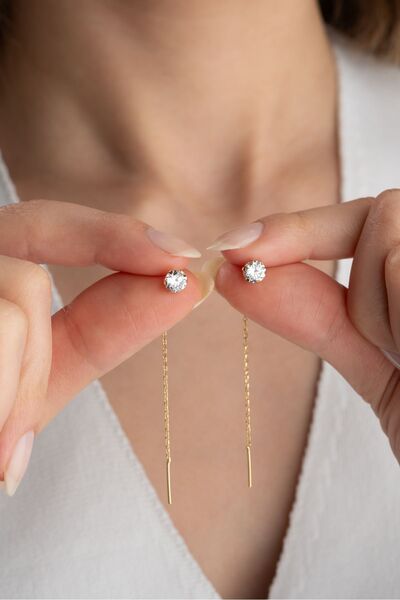 Silvano Jewelry 925 Ayar Gümüş Tektaşlı Zincir Küpe