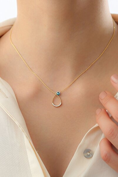 Silvano Jewelry 925 Ayar Nazar Boncuklu Damla Kolye