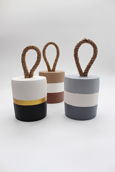 Apricity Dekoratif 10mm Jüt Halat Ipli Açık Yeşil Çizgili Beton Kapı Stoperi / Kapı Pencere Tutucu - 1.7 Kg