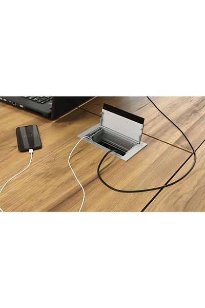 metalline ® Push-line Push-open Desktop Socket Box - Natural Anodized