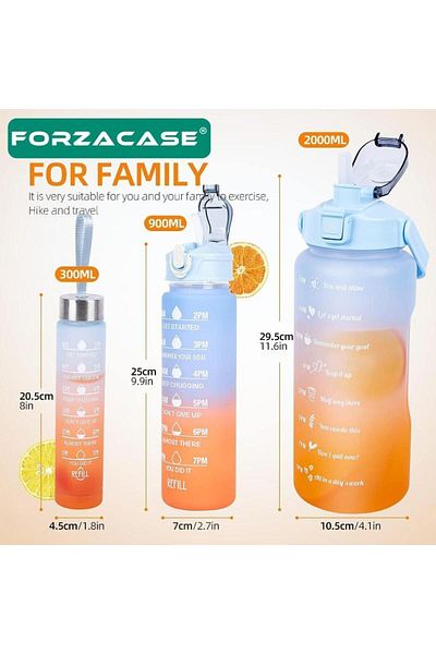Forzacase مجموعة تحفيزية للرياضة مكونة من 3 قطع - زجاجة مياه وزجاجة مياه وزجاجة مياه 2 لتر + 900 مل + 300 مل - FC107