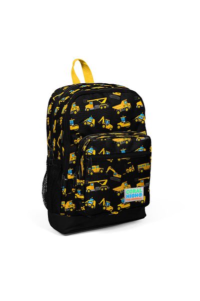 Coral BuSineSS Machine Patterned 4 Compartment School Backpack - Black Yellow 23475