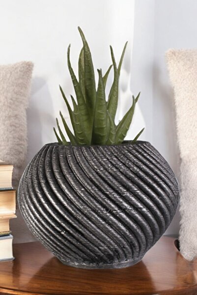 Stein Kohle Dekoratif Saksı Minik Kaktüs Saksısı Gümüş Eskitme Renk 1 Adet Mo...