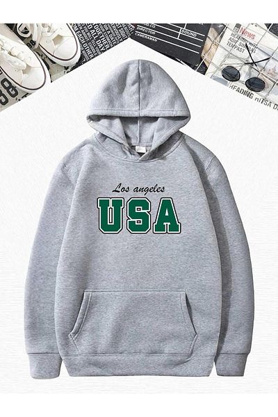 BENROMA Сив суитшърт с качулка и щампа Los Angeles