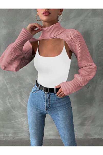 citystyle Γυναικεία Crop Μπλούζα - Ψηλόκολλο Πούδρα Bolero