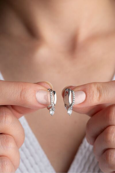 Silvano Jewelry 925 Ayar Gümüş Tektaş Örgü Model Küpe