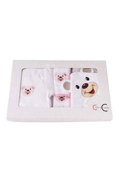 AİRYCOT 5 Parça Bebek Bornoz Seti  Pembe Ayı