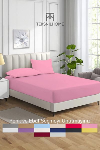 TeksNil Home Ranforce Cotton Pink Elastic Single/Double Bed Sheet - 14 Colors Fitted