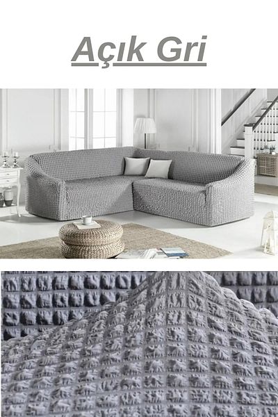 BAYAWAN Bürümcük L Corner Sofa Cover. 7 Seater, Flexible, Corner Sofa Cover Without Hem. Total Length 550cm