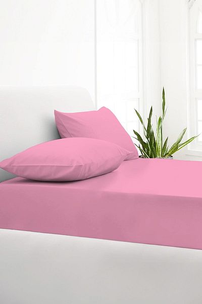 TeksNil Home Ranforce Cotton Pink Elastic Single/Double Bed Sheet - 14 Colors Fitted