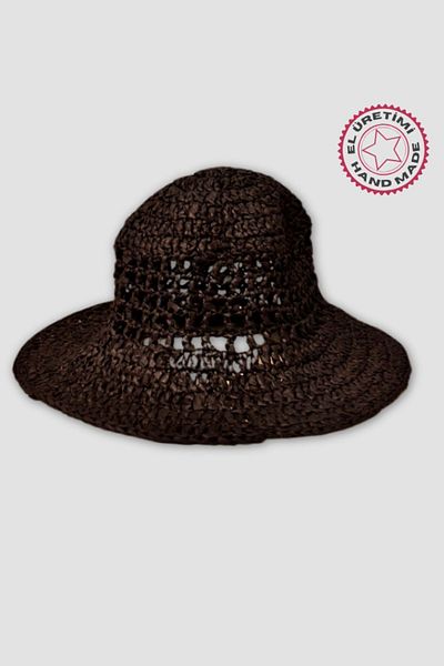 Uretti necla 4345 - Black Raffia Rope Women's Hat - Handmade