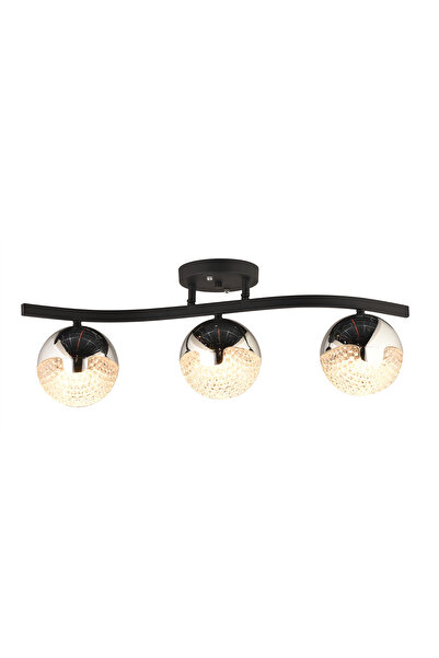NisaLuce Nisa Luce 3'Lü Bodrum Taşlı Led Plafonyer Avize - Siyah / Krom