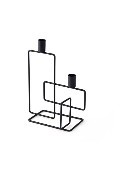 Q-Art Dekoratif 2’li Dikey Şamdan - Siyah - 25x20 cm