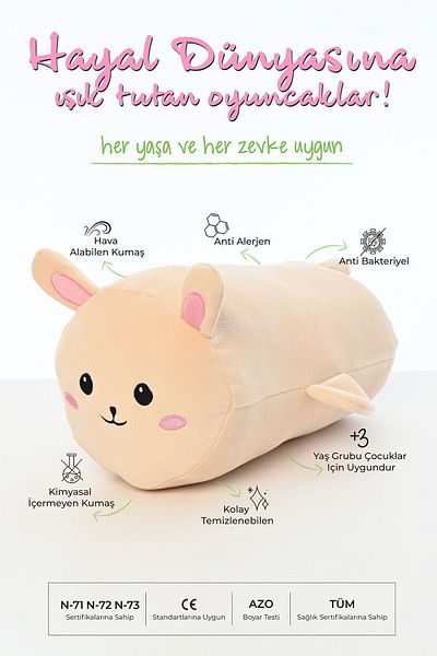 Pufu Toys Rabbit Figured Plush Toy Pillow Soft and Cute 40 cm Roll Plush Toy