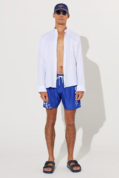 AC&Co / Altınyıldız Classics Pánské plavecké šortky se vzorem v námořnické modři Standard Fit Regular Střih s kapsami a rychleschnoucím vzorem