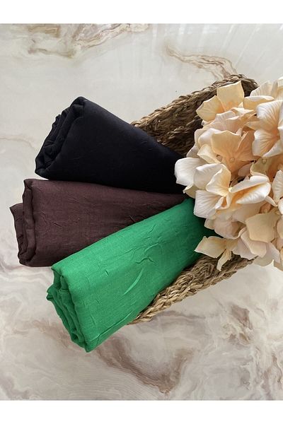 Mode Scarf Hijab Bamboo Kraş 3-Piece Shawl Set (black-bitter Brown-benetton)