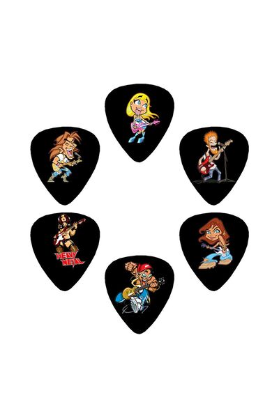 cantekin Özel Tasarım Karikatür Baskılı 6’lı Gitar Pena Seti - Çift Taraflı Desenli -Gitar Aksesuarı