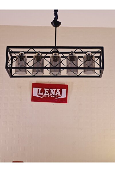 LENAOKSAN Metal 5 Li Siyah Tel Avize -camlı Siyah\bakır Tel Profil Sarkıt Avize