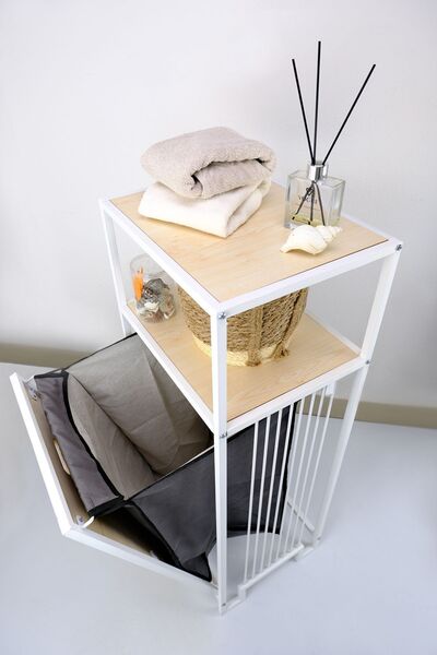 Digithome Metal Kirli Sepetli 2 Raflı Çok Amaçlı Banyo Düzenleyici Raf Organizer Akçaağaç – MRS-006