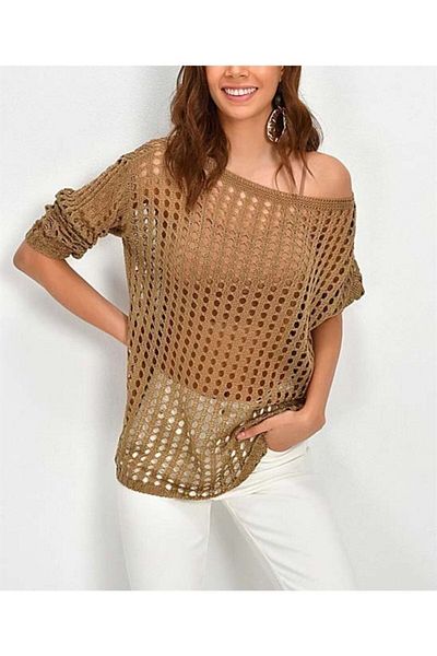citystyle Γυναικεία μπλούζα Πλεκτά Καφέ Διχτυωτό