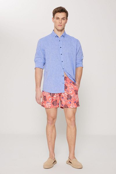 AC&Co / Altınyıldız Classics Orange Standard-Fit-Badeshorts für Herren mit normalem Schnitt und schnell trocknenden, gemusterten Taschen