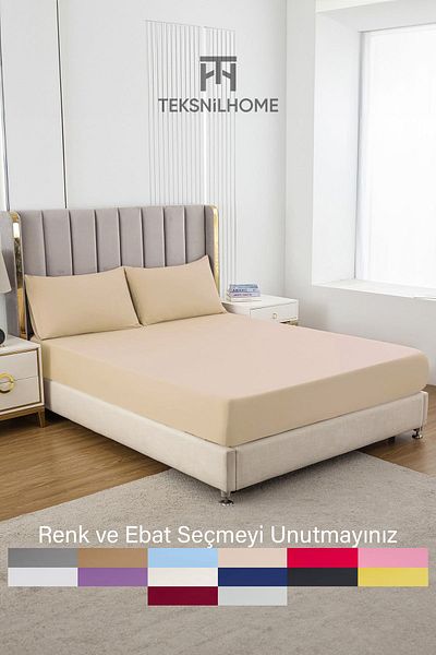 TeksNil Home RanForce Beige Elastic Cotton Single/double Bed Sheet - 14 Colors Fitted
