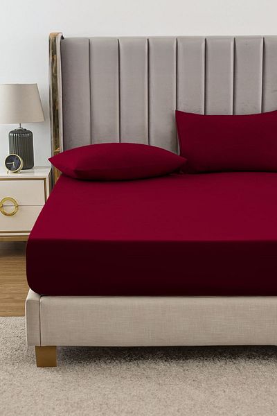 TeksNil Home RanForce Claret Red Elastic Cotton Bed Sheet - Single/double, 14 Colors, Fitted