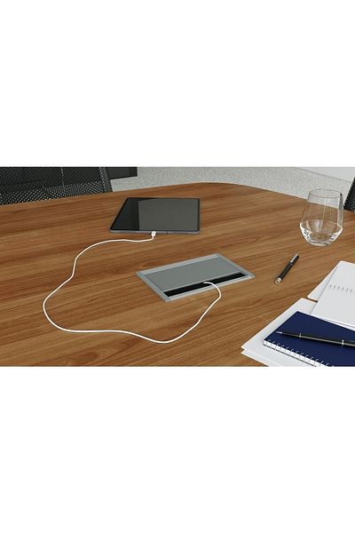 metalline ® Fix-line Brushed Covered Desktop Socket Box Usb - Natural Anodized