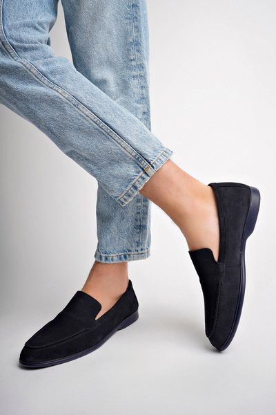 Deripabuc Navy Blue Suede Genuine Leather Men's Shoes - Mrd25-0530