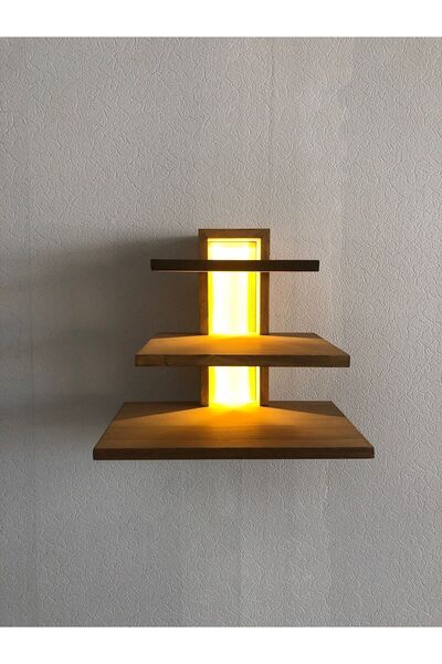Aksesuar Modern Tasarım 3 Raflı Led Işıklı Ahşap Aplik