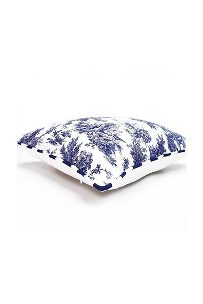 Dekorinyo Retro Bleu Blanc Striped Piping Throw Pillow Cover