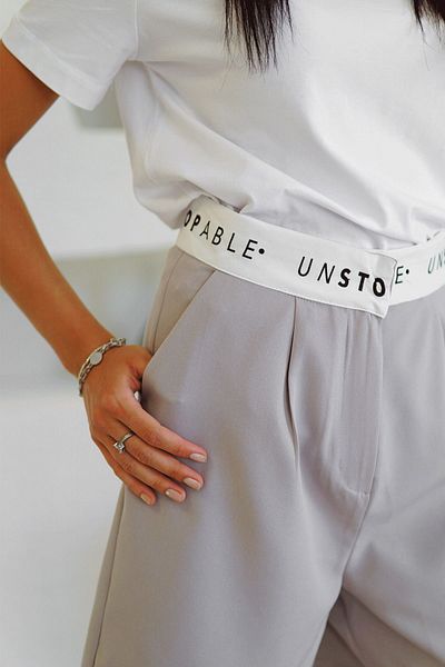 devesta Gray High Waist Shorts with Printed Waist Detail