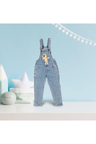 PUBA KİDS Ayıcıklı Kot Salopet Unisex Çocuk Tulum Ayarlanabilir Askı