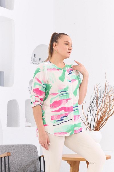 RMG Green Plus Size PatterneD Voile Viscose Blouse - ButtoneD