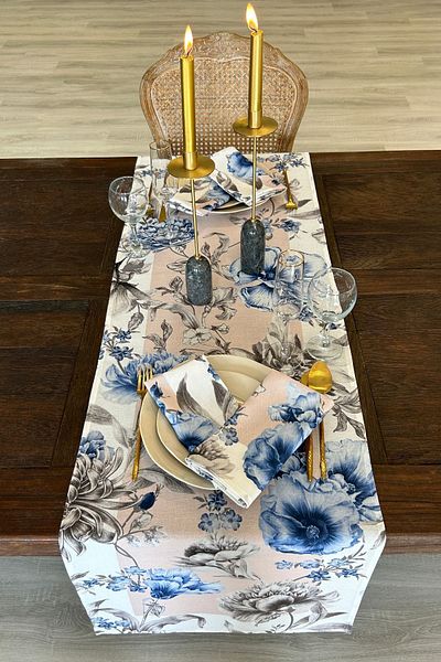 Sertex Home Blue Gray Floral Pattern Runner - Easy Clean and Washable, Decorative, Special Design