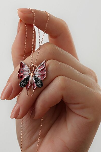Silvano Jewelry 925 Ayar Kırmızı Kelebek Gümüş Kolye
