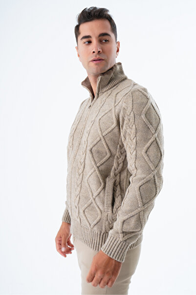 Trist Star Men's MinK Color FurrY Hair Knit - Wool Knitwear Cardigan with Zipper PocKets TRIST-5329