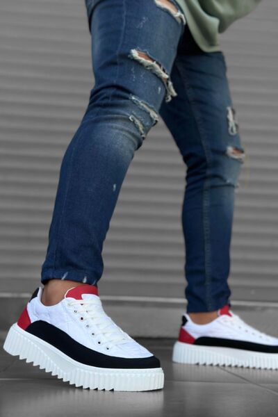 BOUIS Ανδρικά, λευκά, κόκκινα κορδόνια, υφασμάτινα παπούτσια με αλεξίπτωτο καθημερινά αθλητικά, κομψά άνετα αθλητικά παπούτσια με ψηλή σόλα