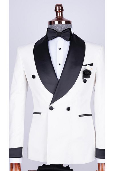echol Men's Shawl Lapel White Groomsuit Tuxedo Suit