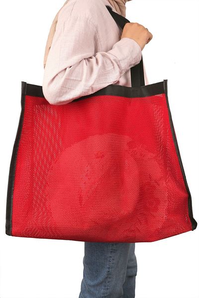 LİSAHAN Unisex Red Mesh Shopping Beach Bag