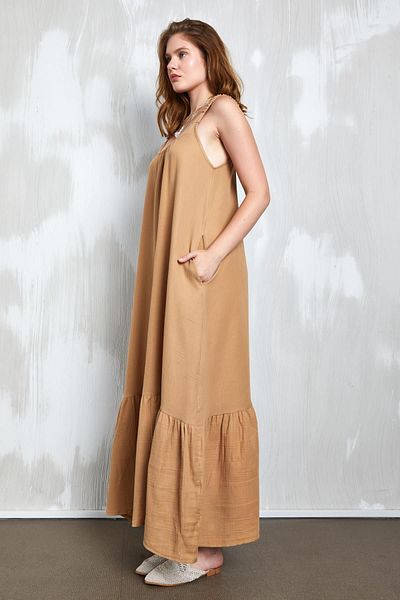 minaaise Muslin Camel Fabric - Strappy Long Dress 27361