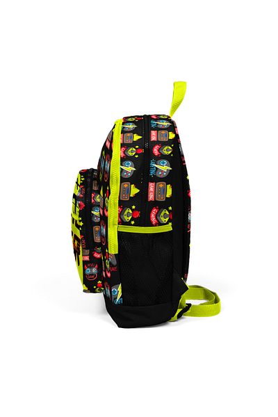 Coral Black Neon Yellow - Game Over Patterned 4 Compartment School Backpack 23728