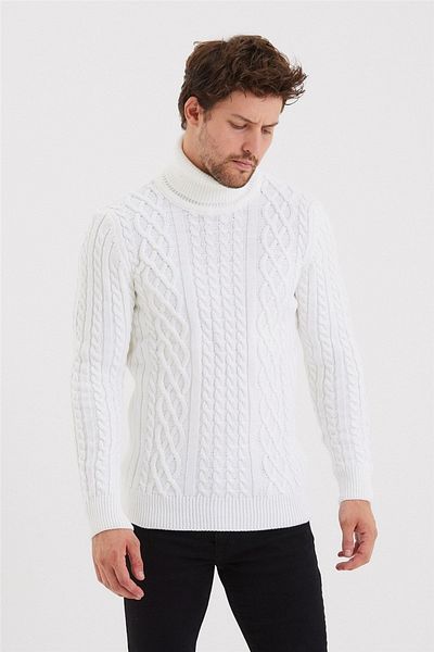 Tarz Cool Men's White Knitted Patterned Knitwear Sweater-trz8152r01s