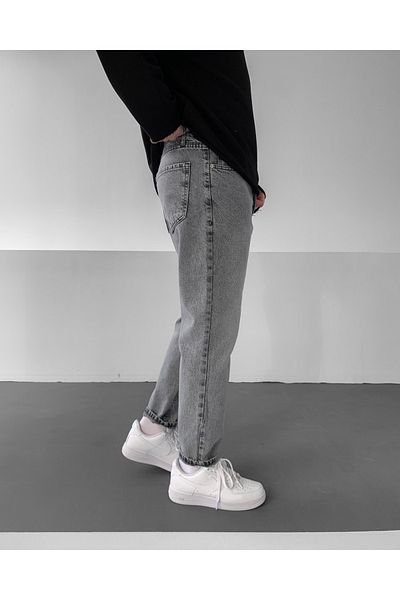 NO1 KONSEPT Γκρι Basic Boyfriend Jeans