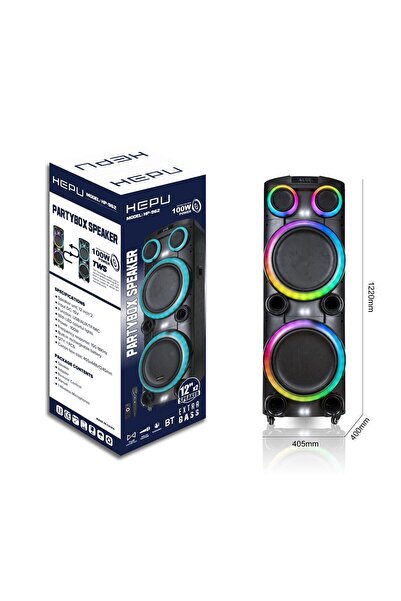 Boomboxtr Hepu Hp 962 Büyük Boy Şarjlı Taşınabilir Ahşap Bluetooth Parti Hoparlörü 12 inc * 2 Subw Süper Bass