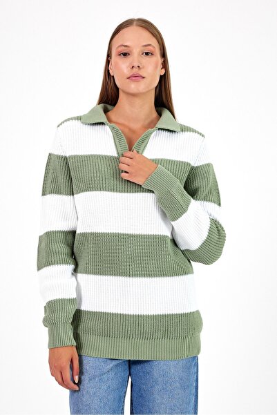 Tarz Cool Comfort V Polo neck Women's Knitwear - Striped and Striped